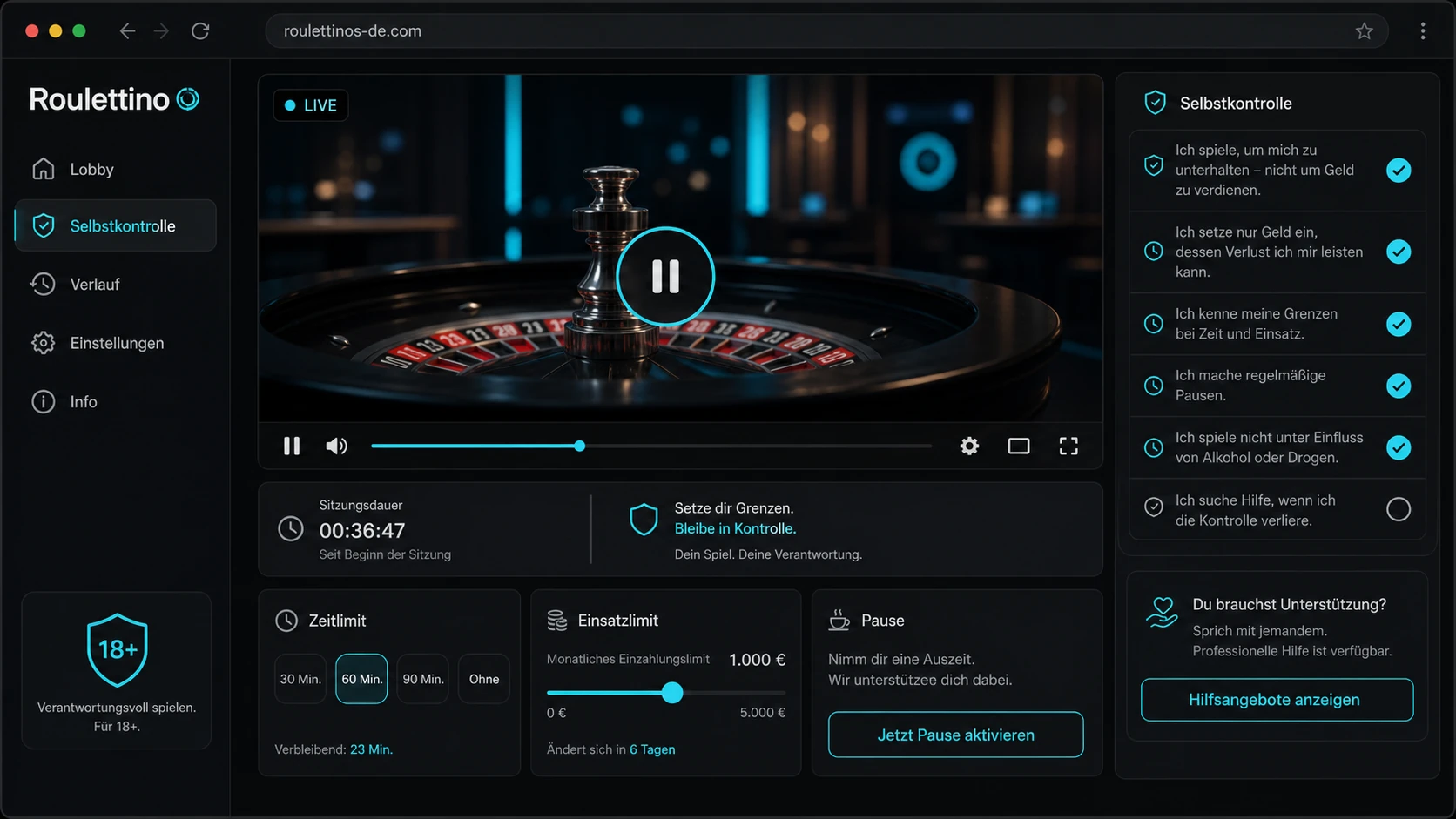 Verantwortungsvolles Spielen und Selbstkontrolle im Live-Format